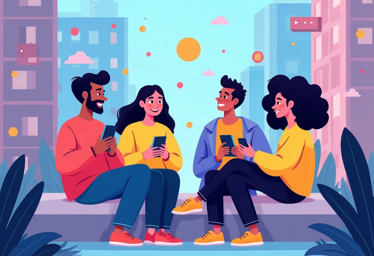 Amis explorant des applications sociales