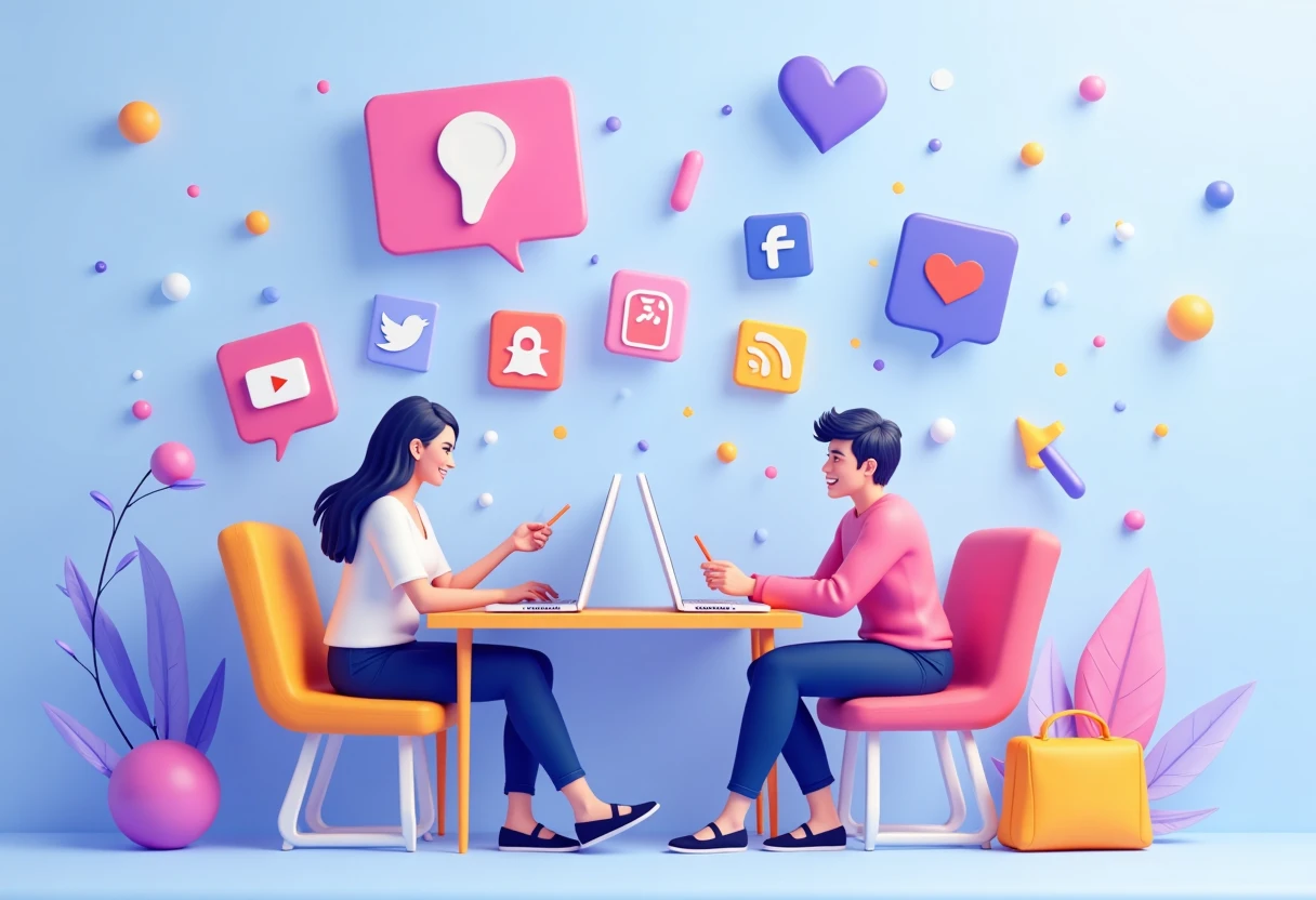 Icônes d'applications sociales flottant sur un fond vibrant