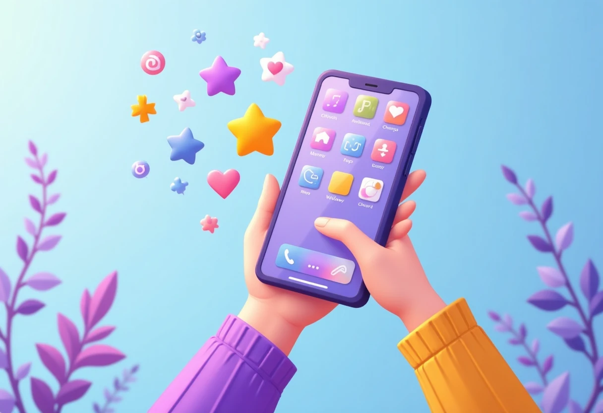 App icons floating above a smartphone