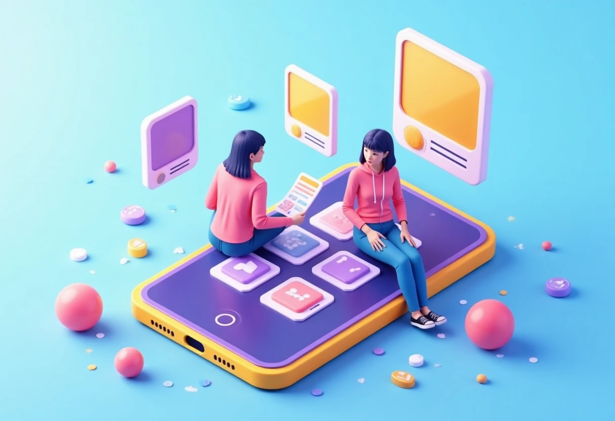 Ícones de aplicativos flutuando sobre um smartphone