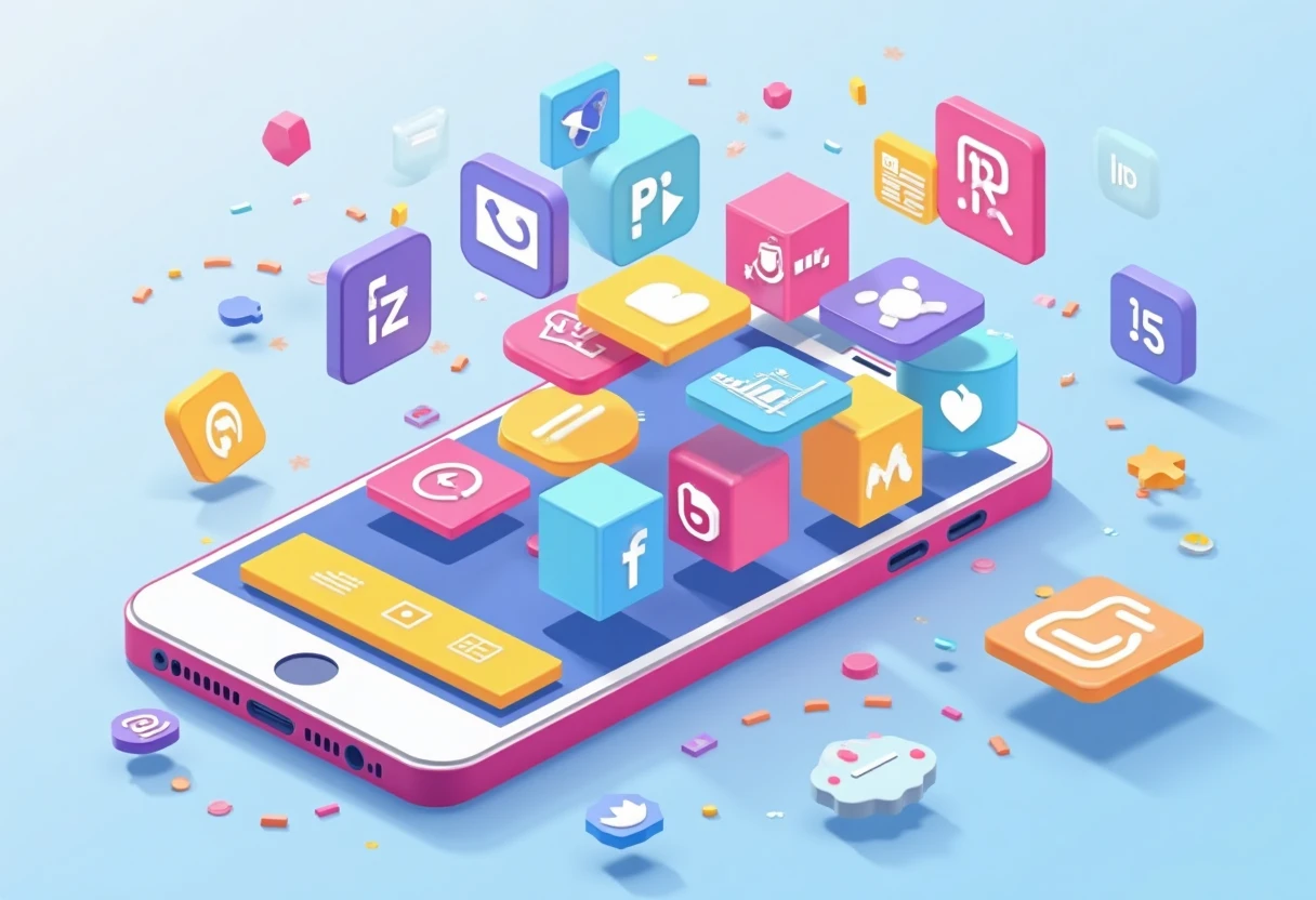 Social media app icons in dynamic space